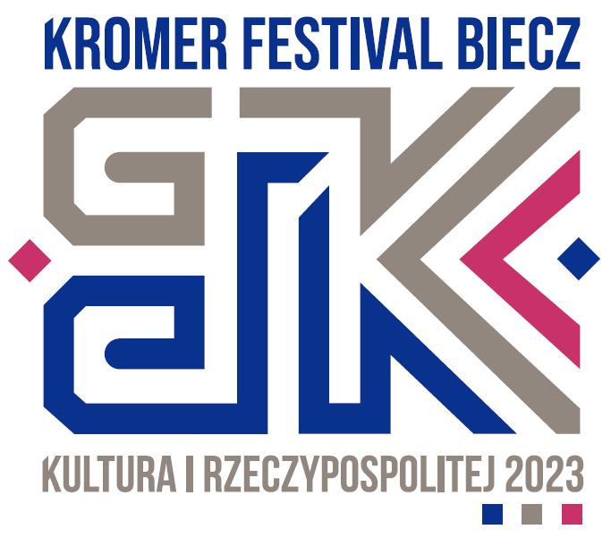 Grafika z logo Kromer Biecz Festival: w tle kolaż ze zdjęć miasta biecz i festiwalu